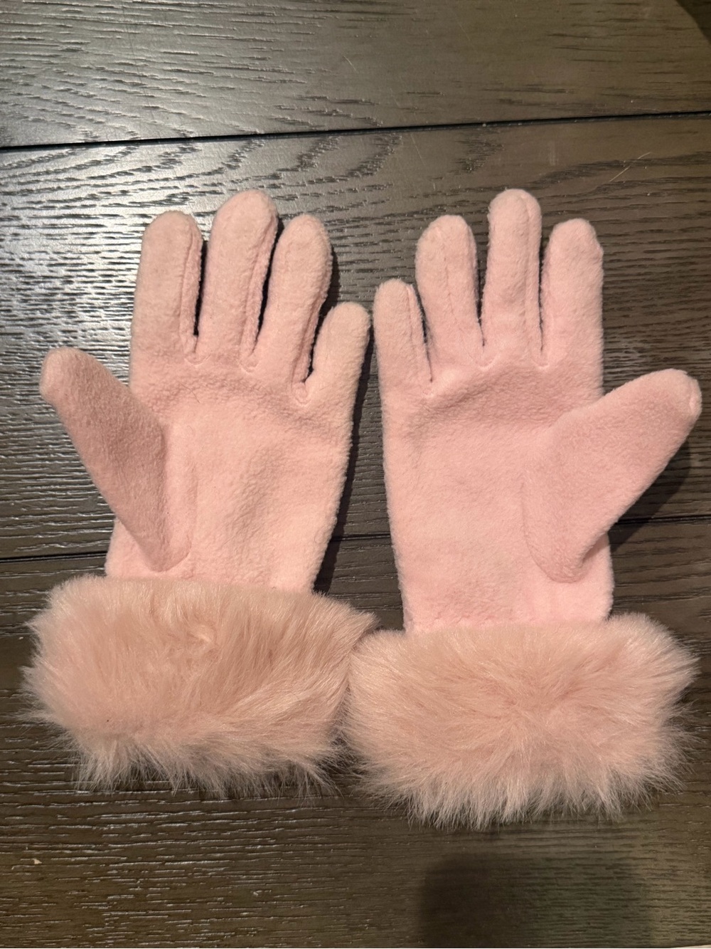 Kids Pink Faux-Fur Cuff Gloves
